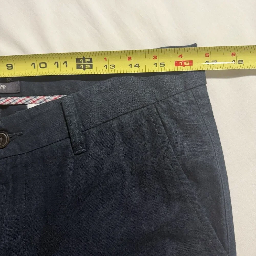 Ben Sherman Mens 32x32 Navy Blue Pants Slim Fit Linen Blend Flat Front (33x29.5)